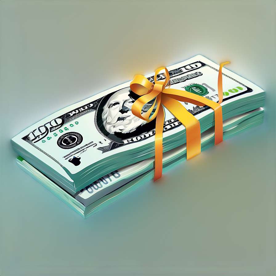 Stack of hundred-dollar bills wrapped with a golden bow. — Money Vector PNG
