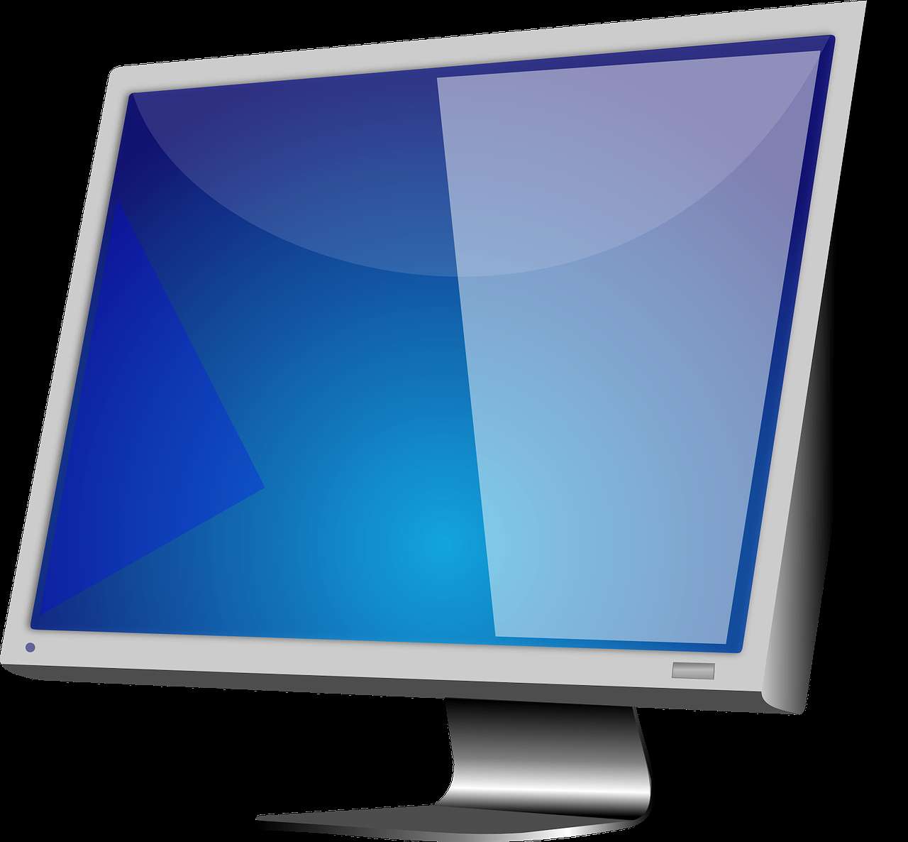 Silver computer monitor with blue gradient screen on black background — Monitor PNG