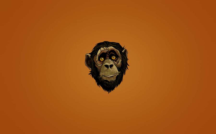 A cartoon chimpanzee head with glowing eyes on an orange background. — Monkey Background