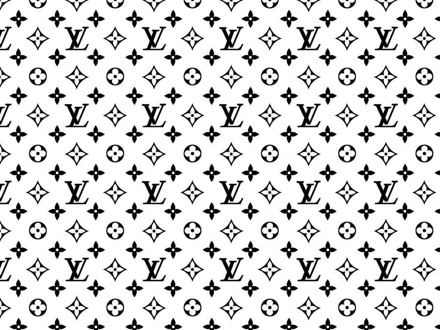 Schwarzes Louis Vuitton Monogramm-Muster auf weißem Hintergrund — Monogramm desktop Wallpaper