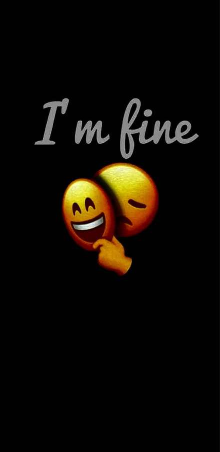 Zwei goldene Emojis, einer lächelt, einer zwinkert, mit dem Text 'I'm fine' auf schwarzem Hintergrund. — Mood Off Bilder