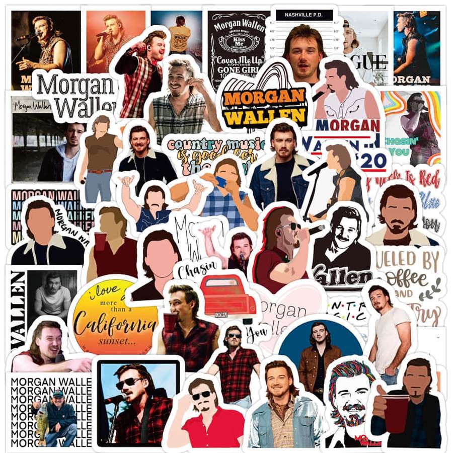 Coleção de adesivos de Morgan Wallen com fotos, citações e ilustrações. — Morgan Wallen Aesthetic Papéis de Parede