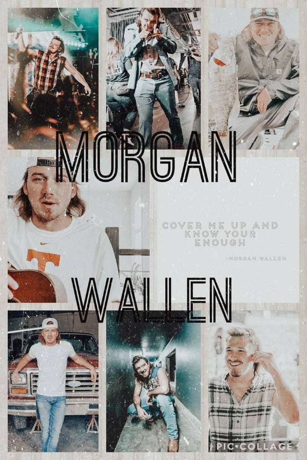 Collage von Morgan Wallen-Fotos mit seinem Namen und Songtexten überlagert. — Morgan Wallen Bilder