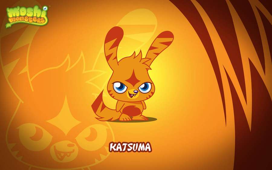 Ein orangefarbenes Cartoon-Monster mit blauen Augen namens Katsuma von Moshi Monsters. — Moshi monster Wallpaper