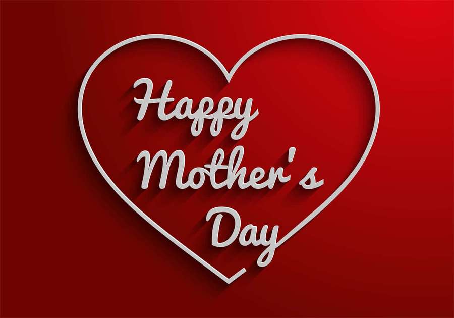 White heart with Happy Mother's Day text on red background — Mother's Day Background