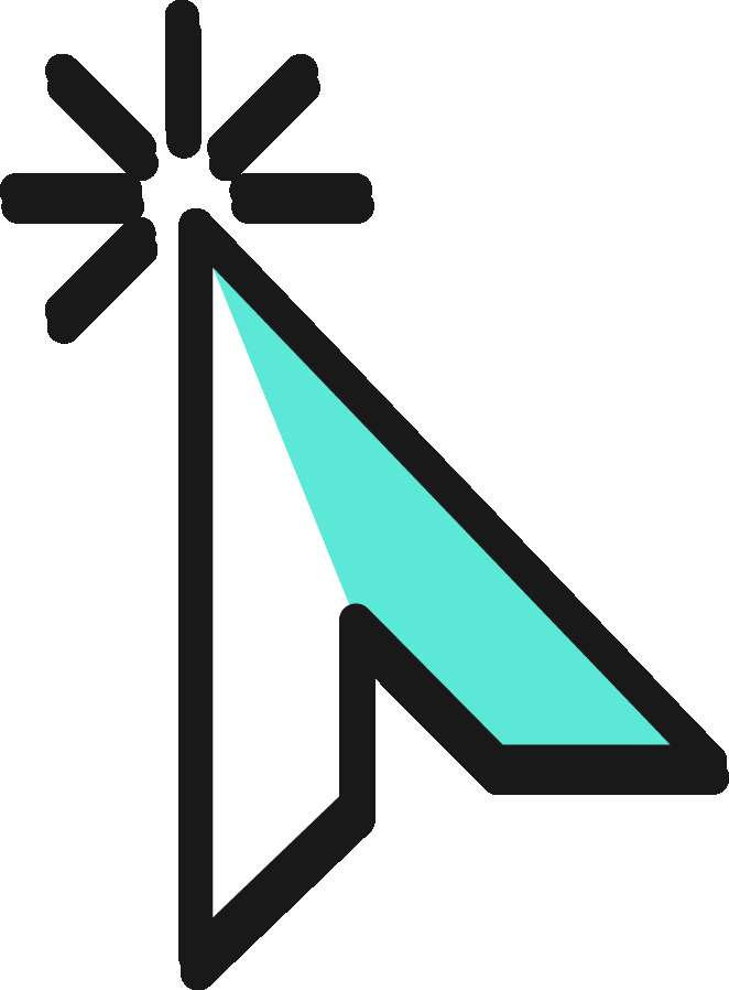 Teal and black computer cursor icon with starburst effect — Mouse Pointer PNG