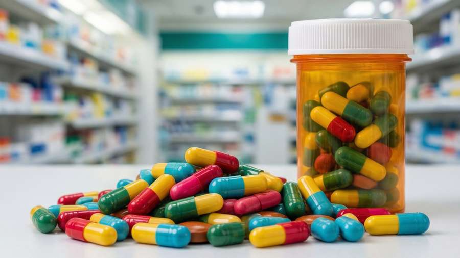 Colorful pills and prescription bottle, MS medication. — Multiple Sclerosis Wallpaper