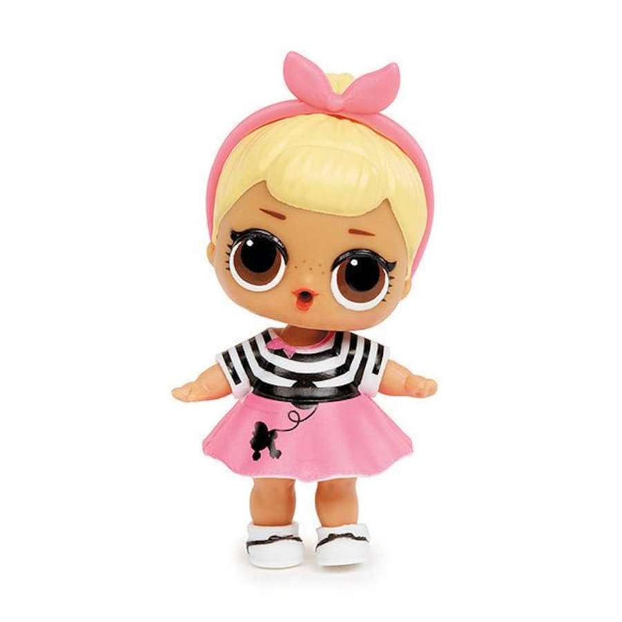 Muñeca pequeña con cabello rubio, lazo rosa, camisa a rayas, falda rosa, zapatos blancos — Muñeca Lol Fondos de pantalla