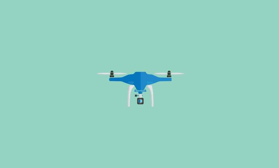 Blue drone with camera hovering against mint green background — Murder Drones Picture