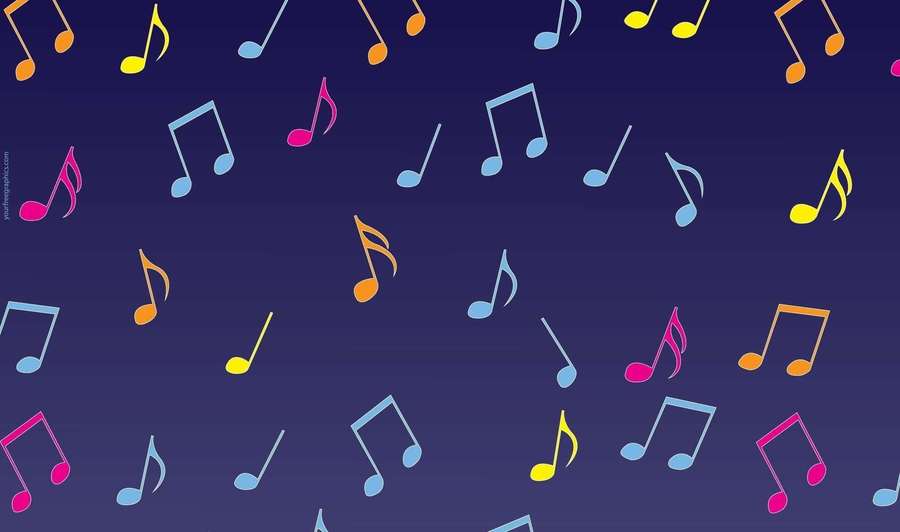 Colorful musical notes floating on a blue gradient background. — Musical Background