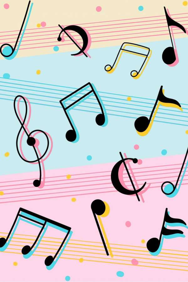 Pastellhintergrund mit schwebenden Noten und Notenlinien. — Musik symbole Wallpaper