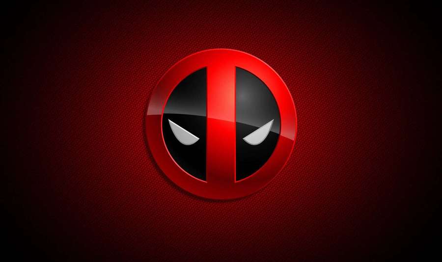 Deadpool-logo valkoisilla silmillä punaisella teksturoidulla taustalla. — Mustat Deadpool Taustakuvat