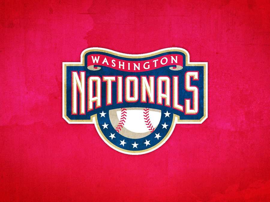 Logotipo del equipo de béisbol Washington Nationals sobre fondo rojo texturizado — Nacionales Fondos de pantalla