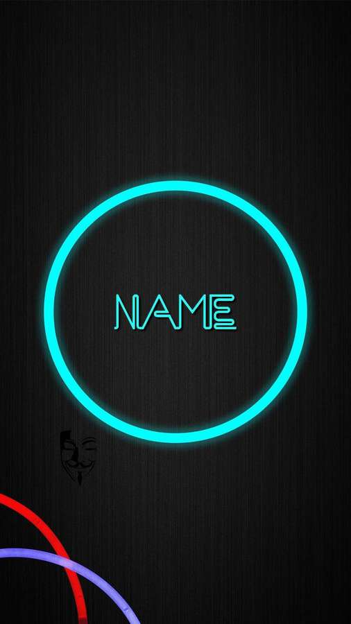 Neon circle with name placeholder and Guy Fawkes mask on dark wall. — Name Wallpaper