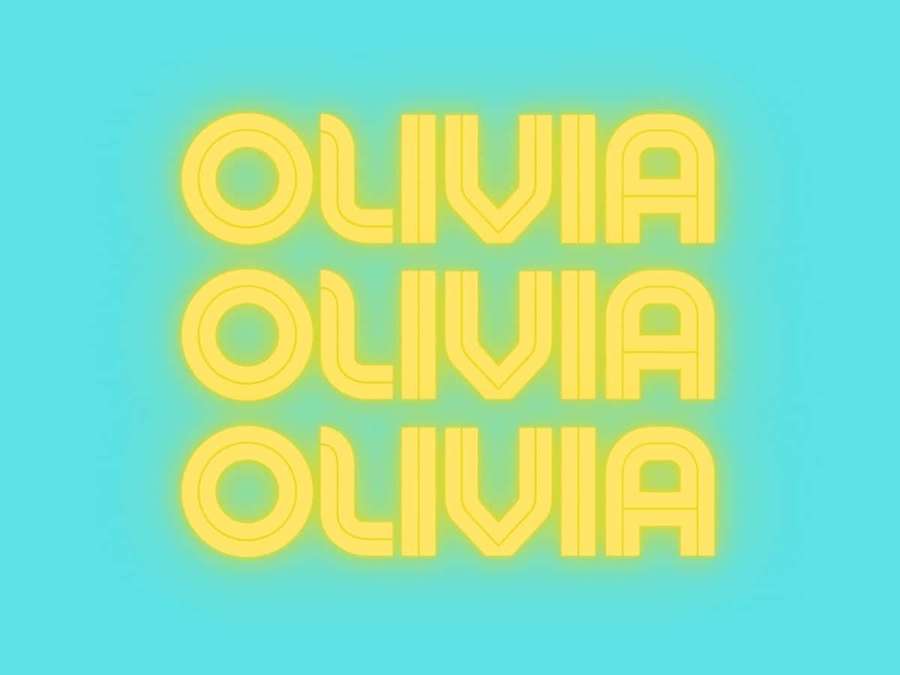 Neon yellow text reading Olivia repeated three times on cyan background — Name Background