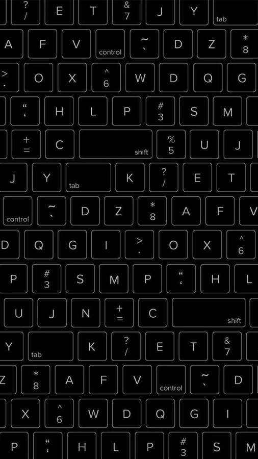 Musta näppäimistö valkoisilla kirjaimilla ja symboleilla tech- tai pelikäyttöön. — Näppäimistö Taustakuvat