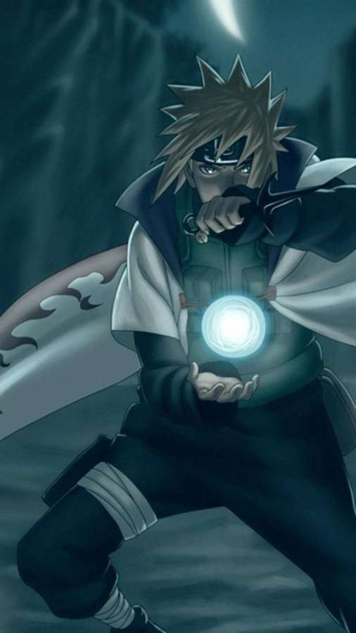 Ninja de anime concentrando chakra em orbe brilhante em meio a cenário tempestuoso — Naruto estético Papéis de Parede