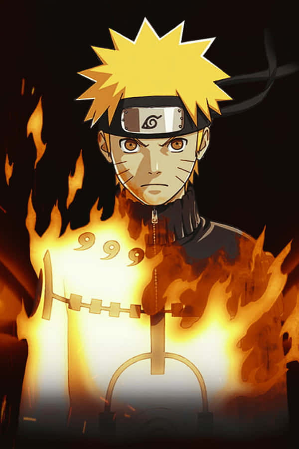 Naruto Uzumaki i Nine-Tails Chakra-läge omgiven av lågor. — Naruto Fire bakgrund Bakgrundsbilder