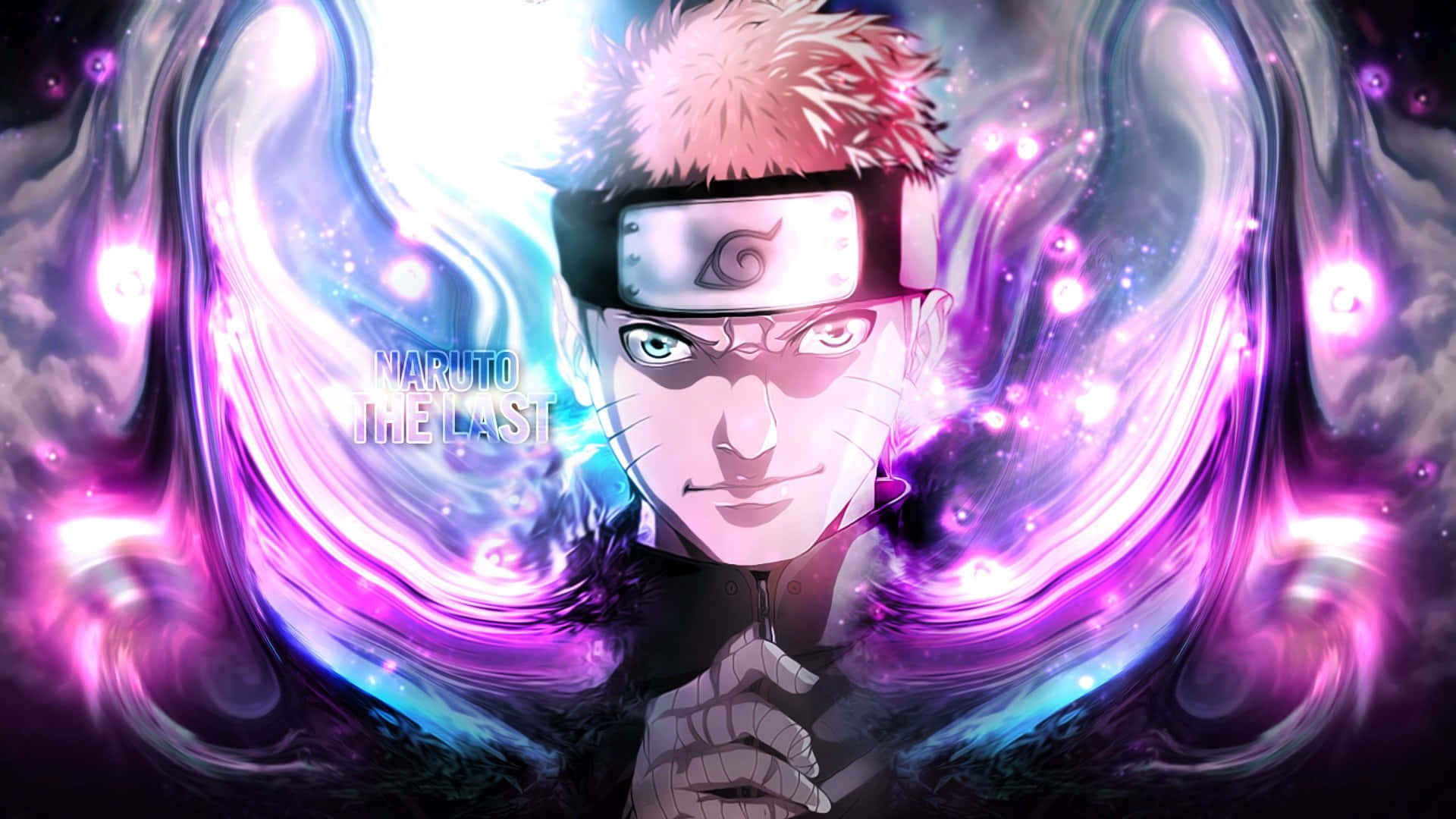 Anime-ninja med glødende energi, der hvirvler omkring ham i levende lilla og blå nuancer. — Naruto Neon Wallpapers