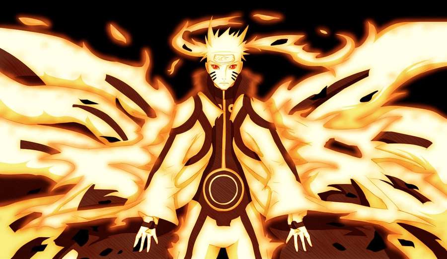 Naruto in Nine-Tails Chakra Mode with fiery wings and glowing red eyes. — Naruto Nine Tails Wallpaper