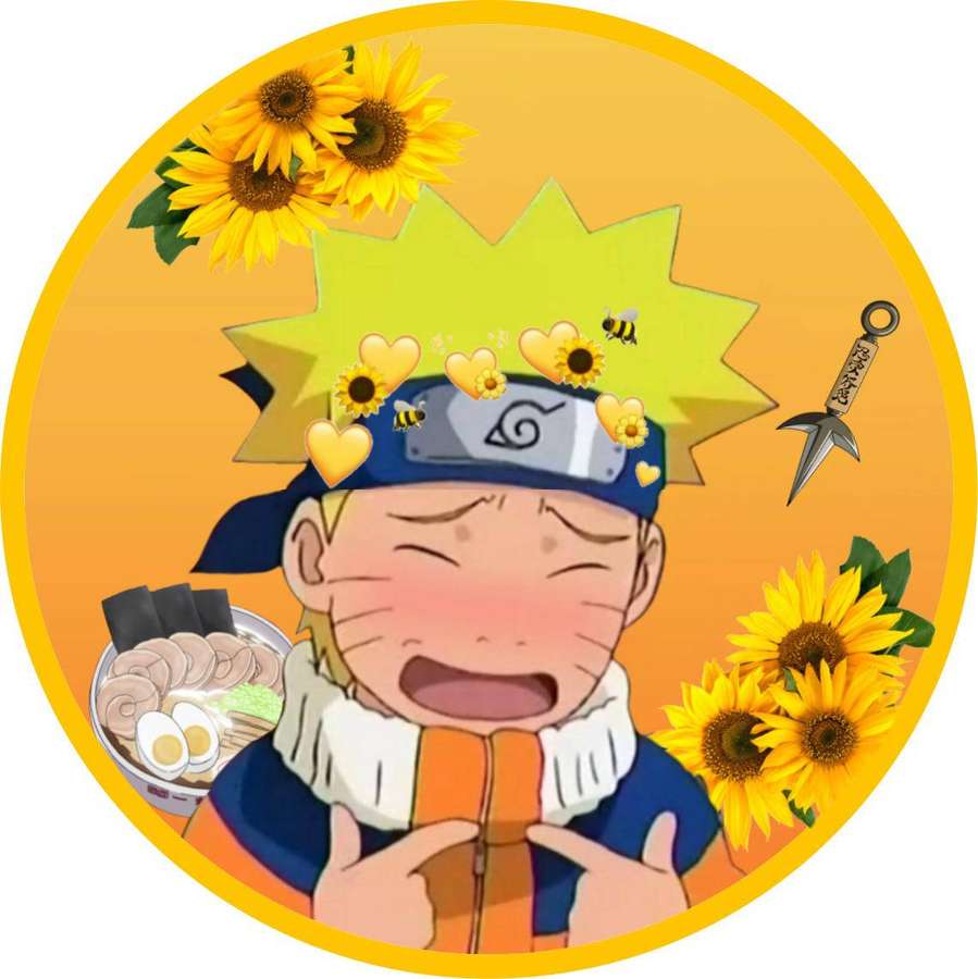 Anime-drengen Naruto spiser ramen med solsikker, bier og kunai omkring sig. — Naruto Pfp Wallpapers
