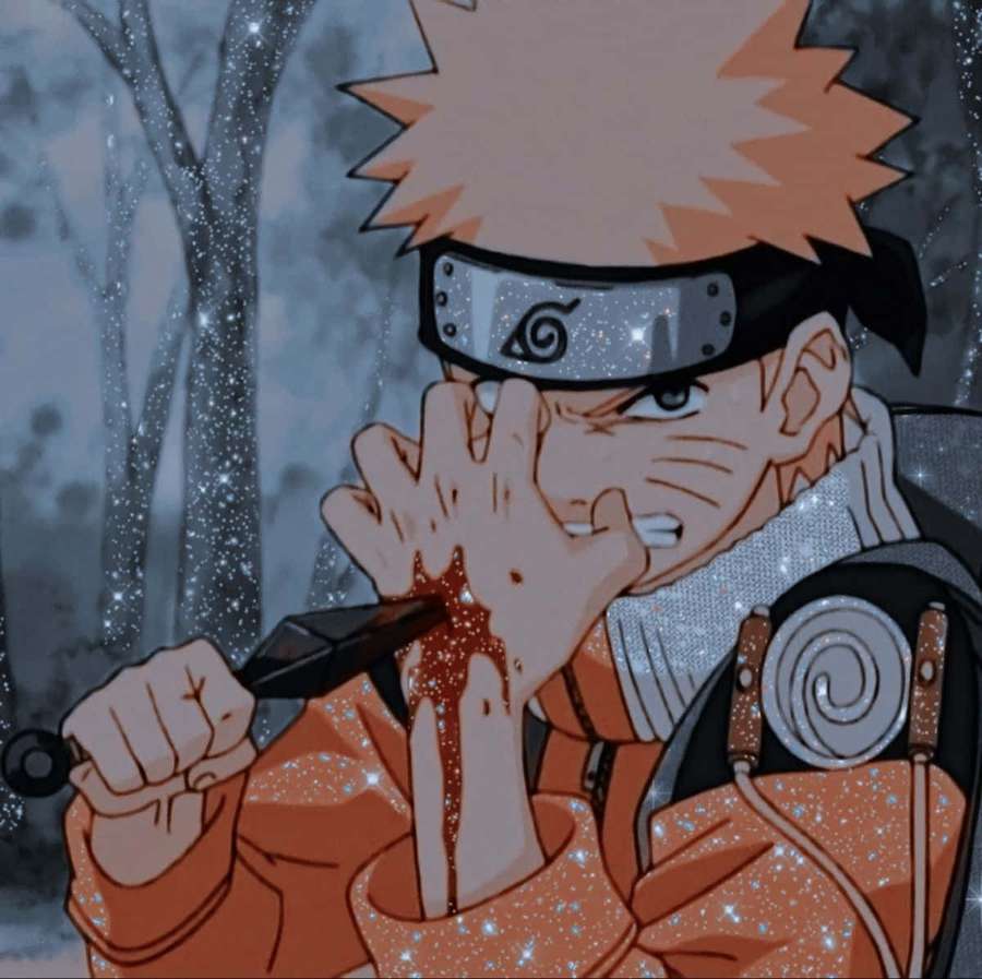 Naruto Uzumaki hält ein Kunai mit blutender Hand in einem verschneiten Wald. — Naruto Profilbilder Bild Bilder