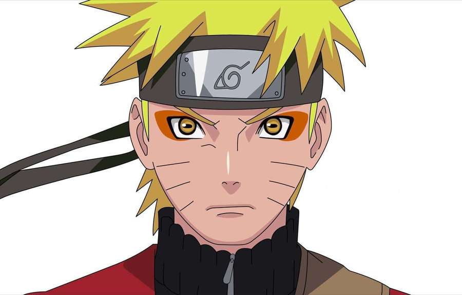 Anime character Naruto Uzumaki with spiky yellow hair and orange eyes wearing a headband. — Naruto Swag Background