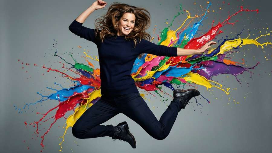 Natalia Vodianova jumping with a colorful paint splash effect — Natalia vodianova Wallpaper