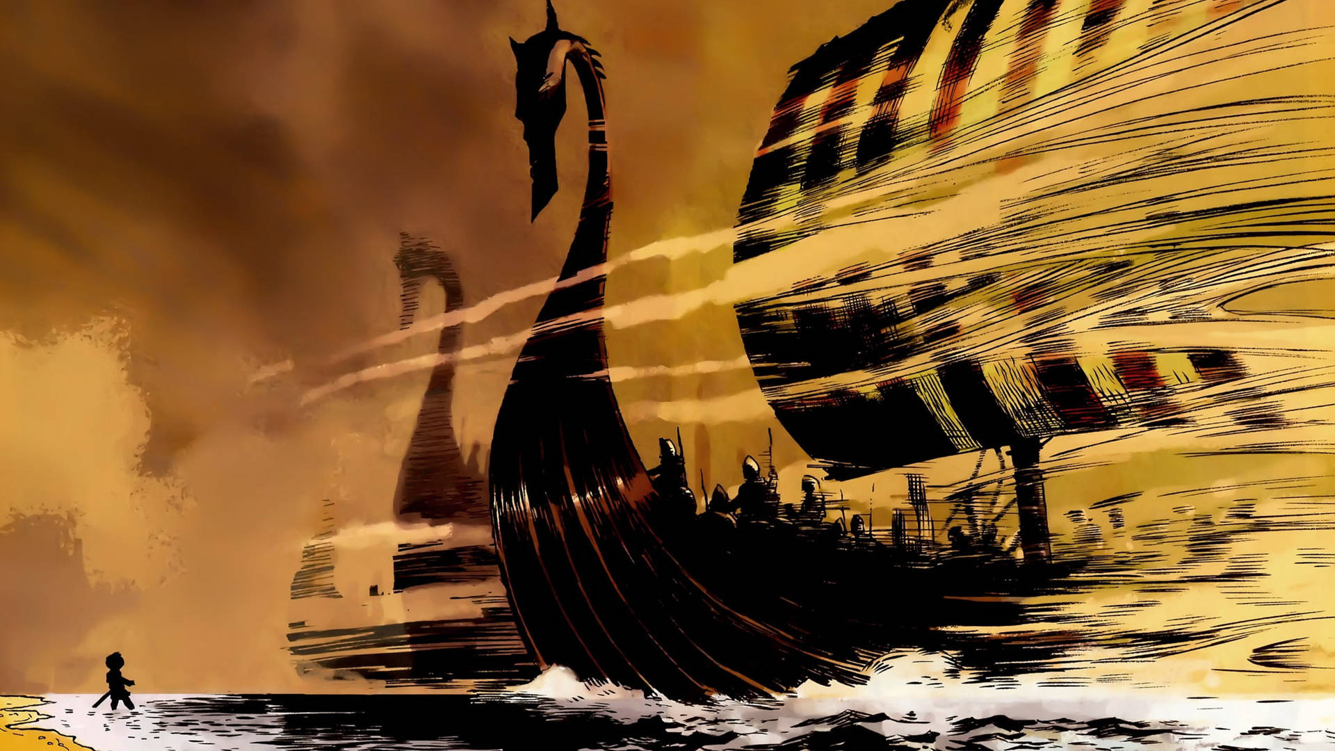 Navio Viking Papel de Parede