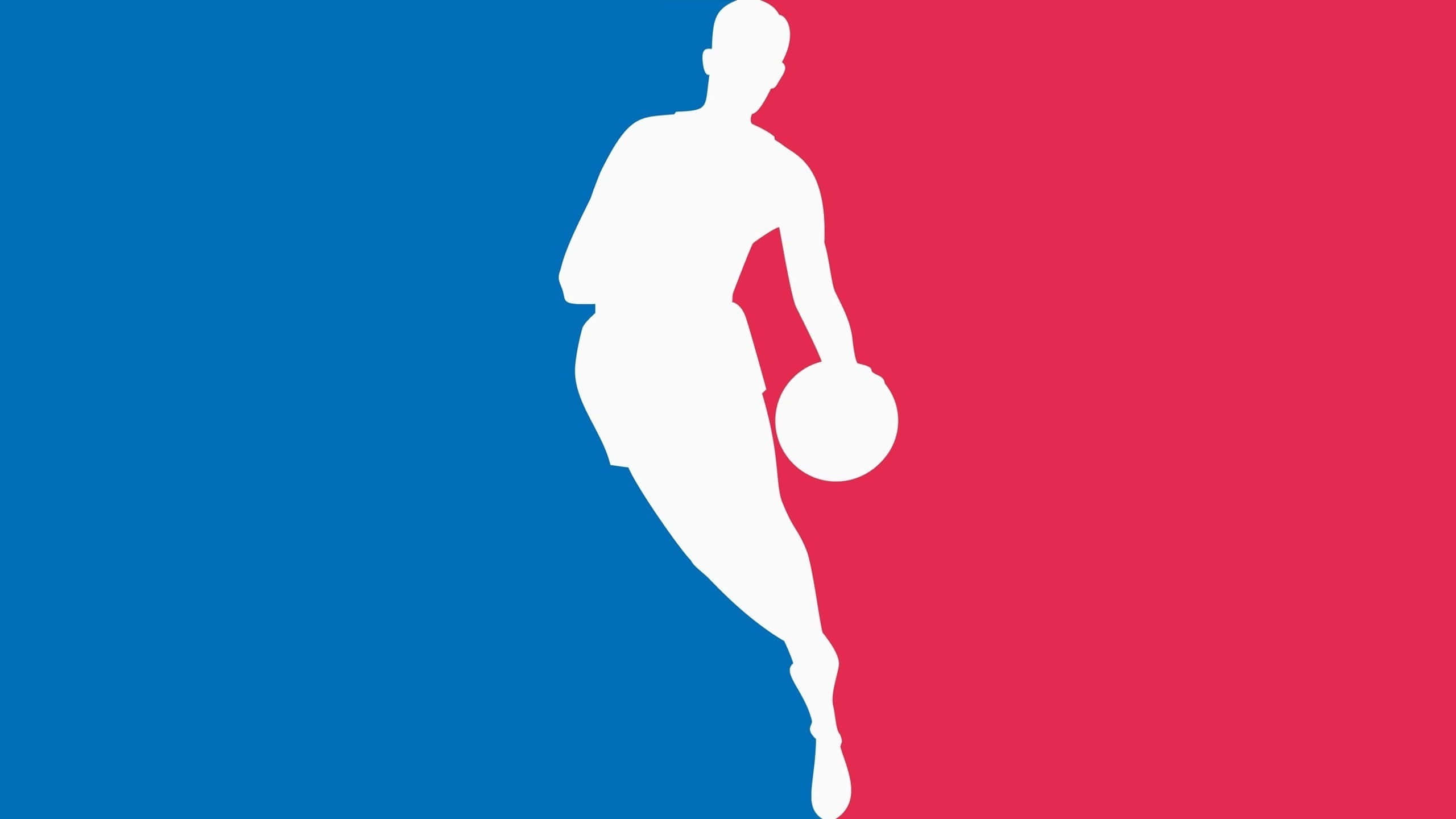 White basketball player silhouette on blue and red background. — NBA Logo Wallpaper