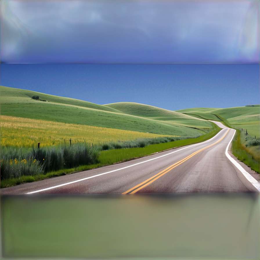 Winding road through green rolling hills under a clear blue sky. — Nebraska Wallpaper