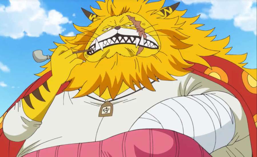 Lion-headed anime character with pipe and bandaged arm under red cape. — Nekomamushi Wallpaper