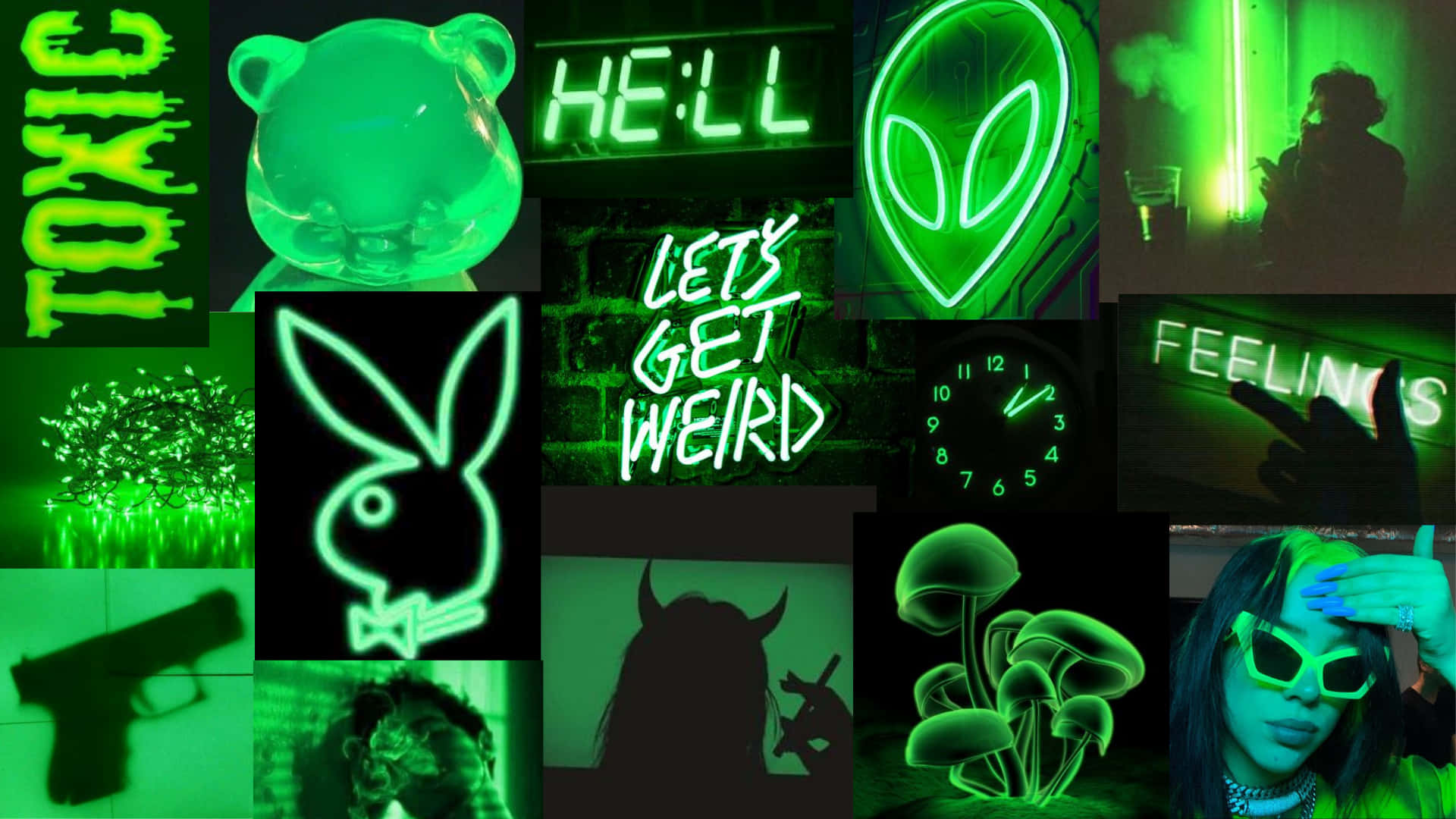 Neon Groene Esthetiek Desktop Achtergrond