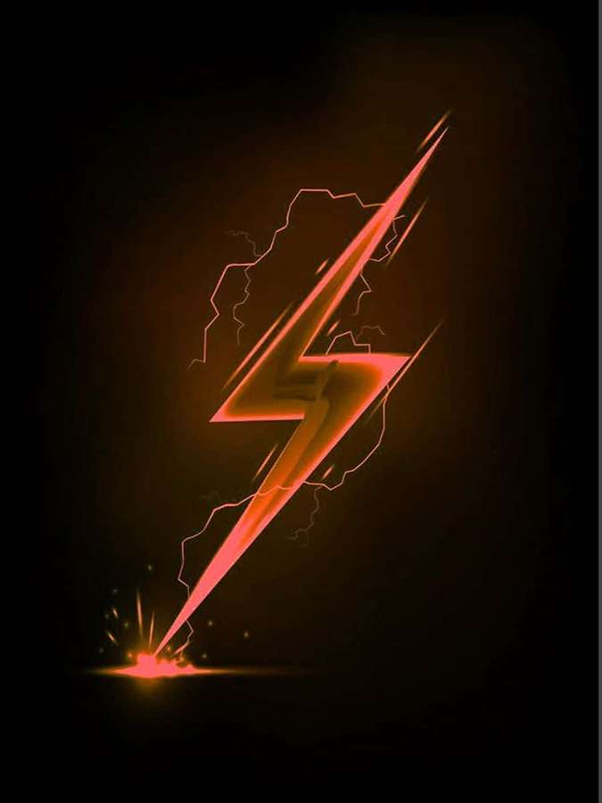 Ein heller oranger Blitz, der mit Funken und glühender Energie einschlägt. — Neonblitze Wallpaper