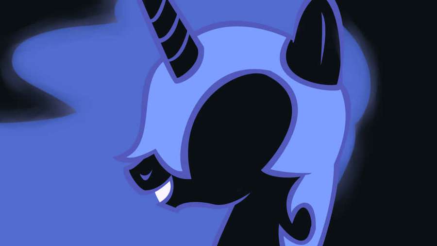 A blue unicorn silhouette with glowing eyes in a dark smoky setting. — Nightmare Moon Background