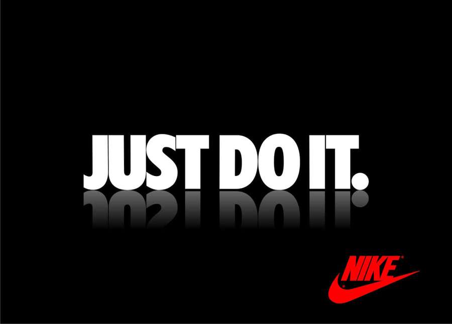 Nike slogan 'Just Do It' in bold white letters with reflection on black background. — Nike Background