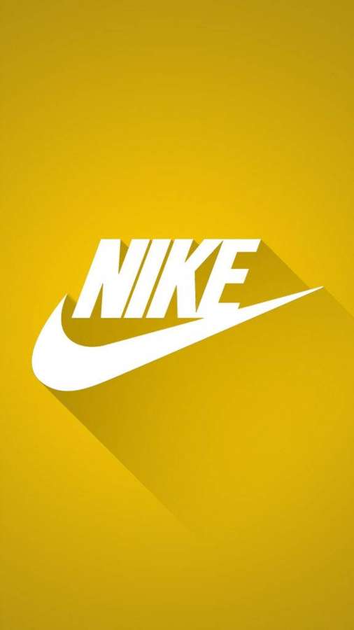 Hvidt Nike-logo med swoosh på gul baggrund, der kaster en lang skygge. — Nike iPhone Wallpapers