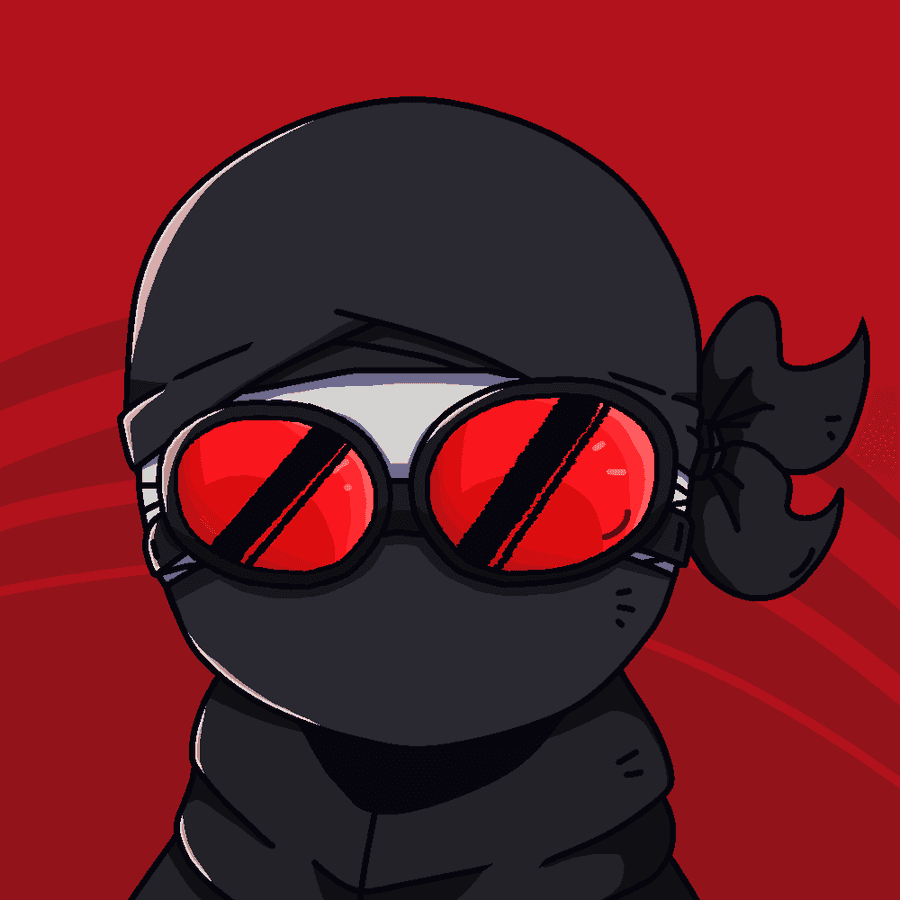 Anime-Ninja in schwarzer Ausrüstung und roter Brille vor rotem Hintergrund. — Ninja Bilder