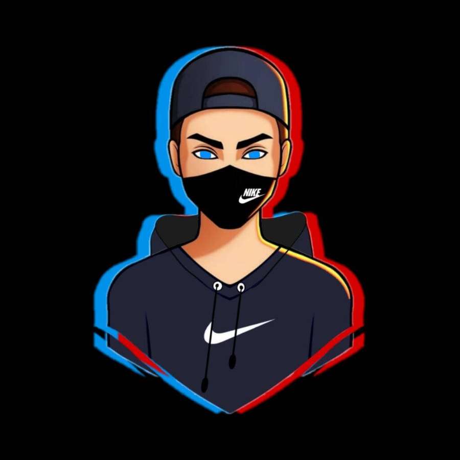 Joven usando sudadera Nike y mascarilla con contornos de neón azul y rojo. — Niño Fondos de pantalla