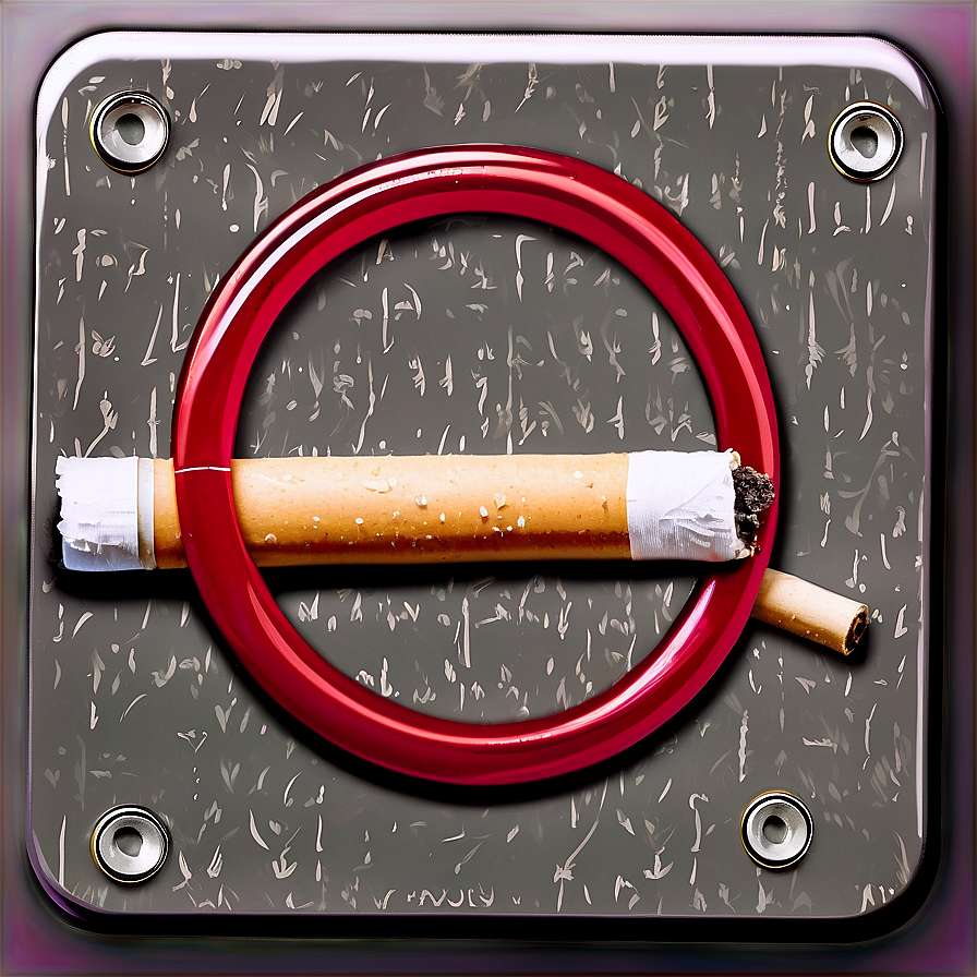 Prohibition symbol over broken cigarette on metal plate — No Smoking PNG