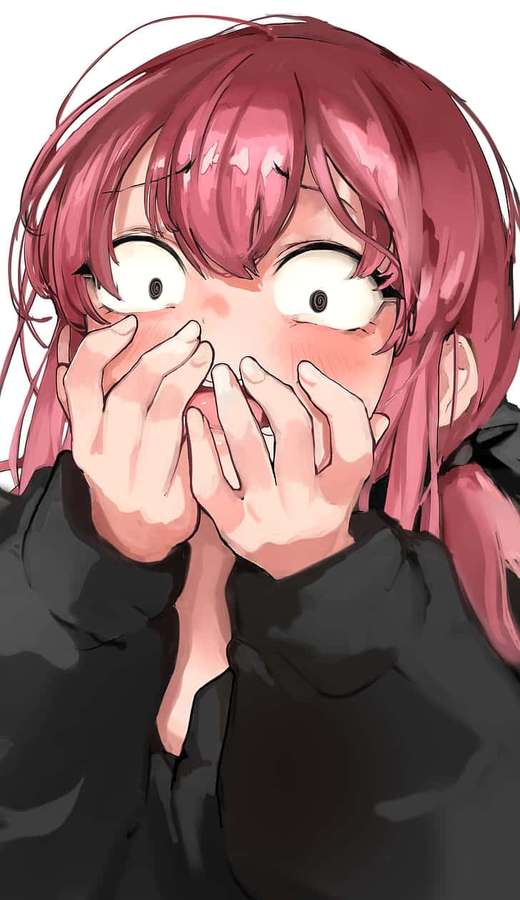 Anime-tyttö, jolla on vaaleanpunaiset hiukset, peittää suunsa järkytyksestä. — Noloa Taustakuvat