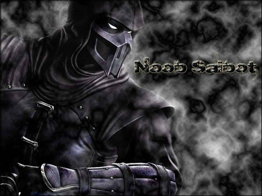 Gaming character Noob Sabot in dark armor with glowing eyes and smoke background. — Noob Saibot Wallpaper