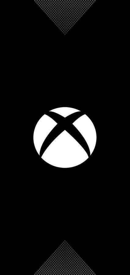 Xbox logo on black background with halftone triangle patterns at top and bottom. — Notch Wallpaper