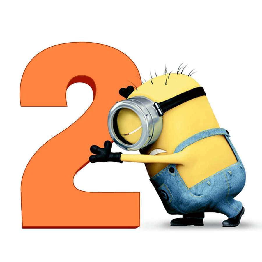 A yellow cartoon Minion hugs an orange number two. — Number 2 Wallpaper