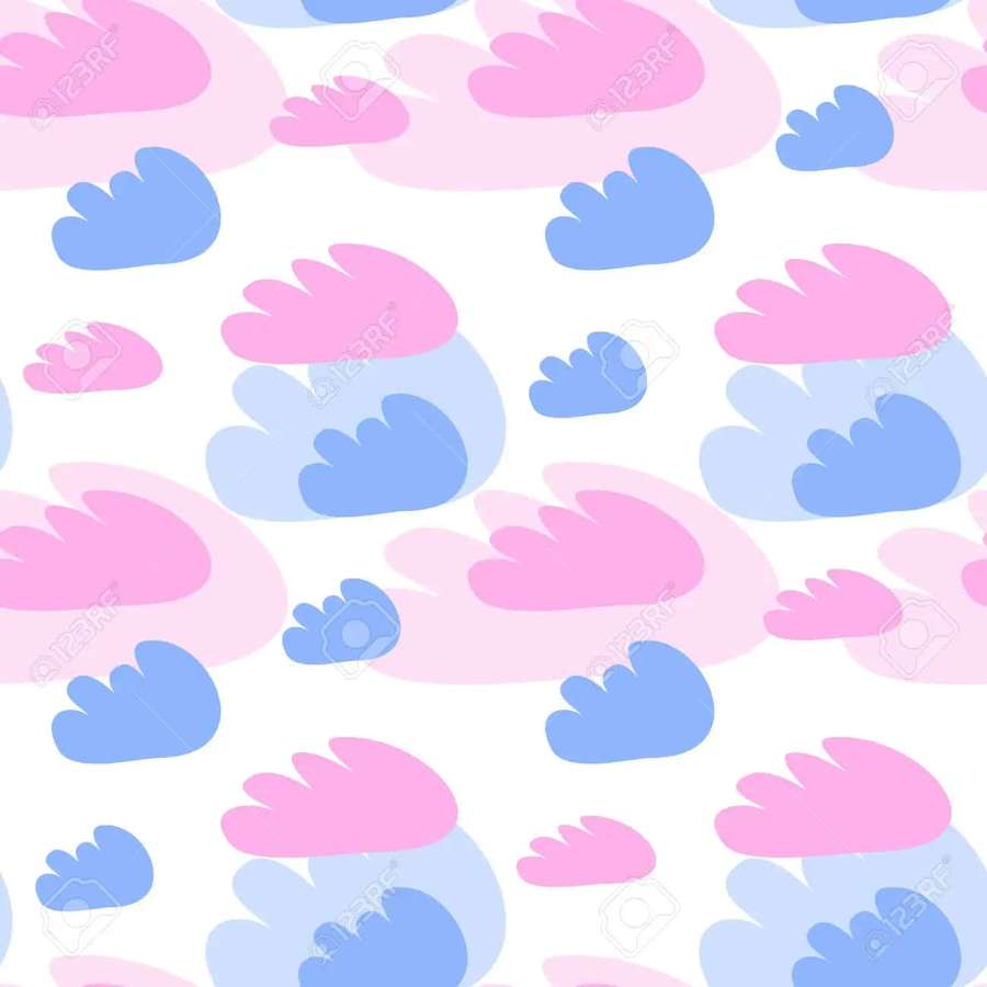 Formas repetidas de nuvens em rosa pastel e azul sobre fundo branco. — Nuvens rosa e azuis Papéis de Parede
