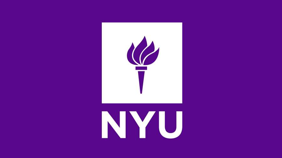 NYU-logo med fakkel-symbol på lilla baggrund — Nyu Wallpapers