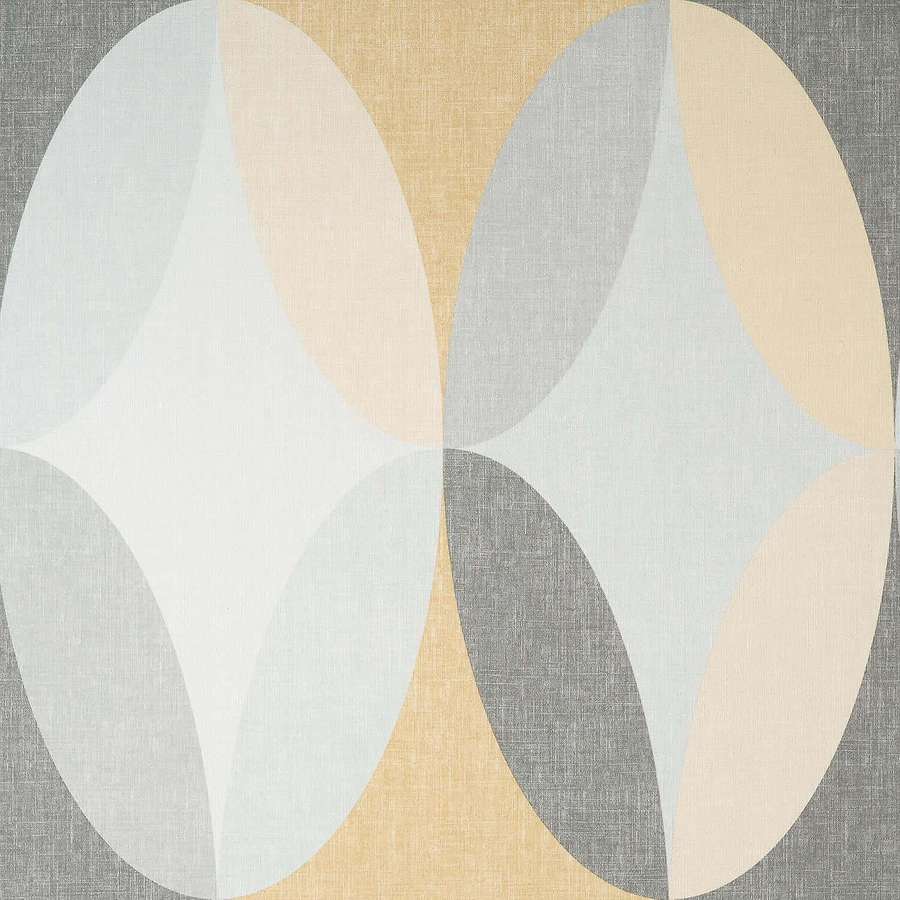 Abstract geometric wallpaper with soft pastel ovals on textured fabric background. — Oblong Wallpaper