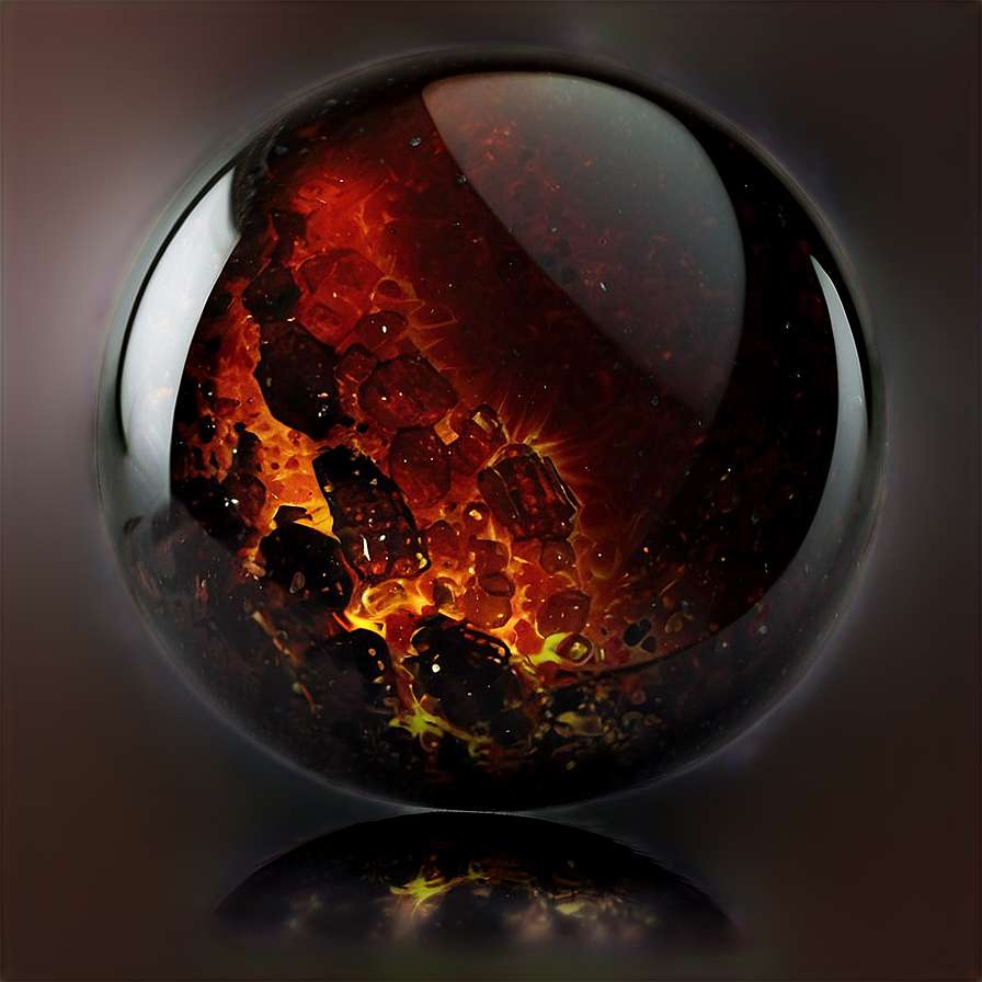 A glass sphere containing glowing molten rock and crystals with a dark background. — Obsidian Wallpaper