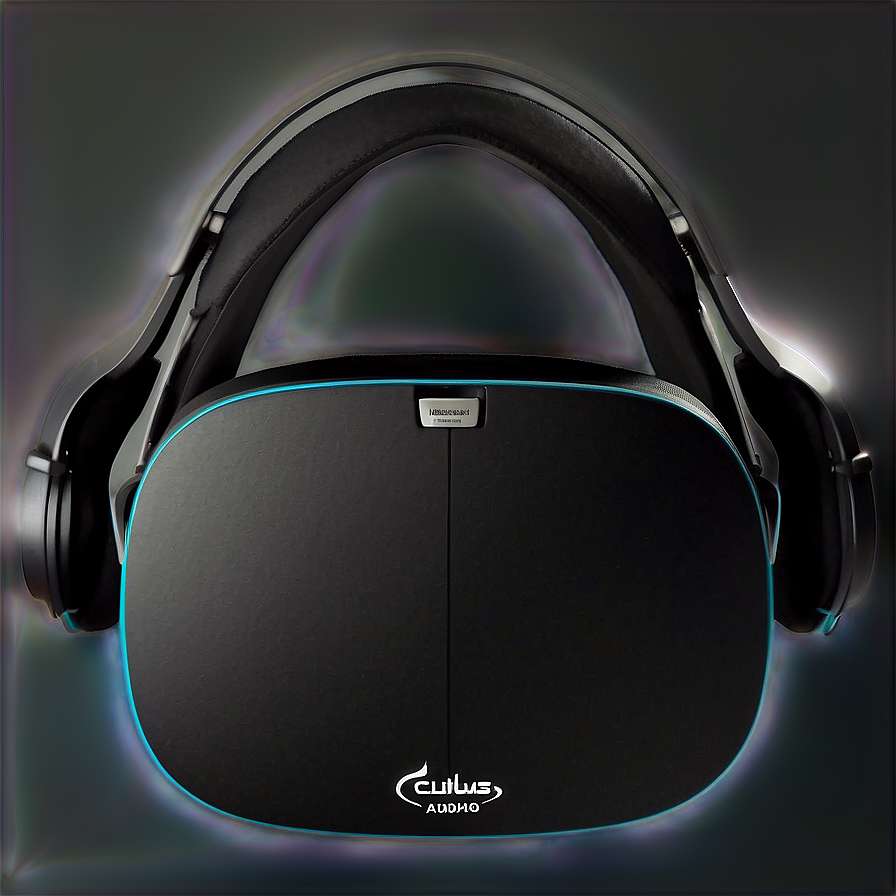 Black Oculus Quest 2 VR headset with blue lighting against a dark background. — Oculus PNG