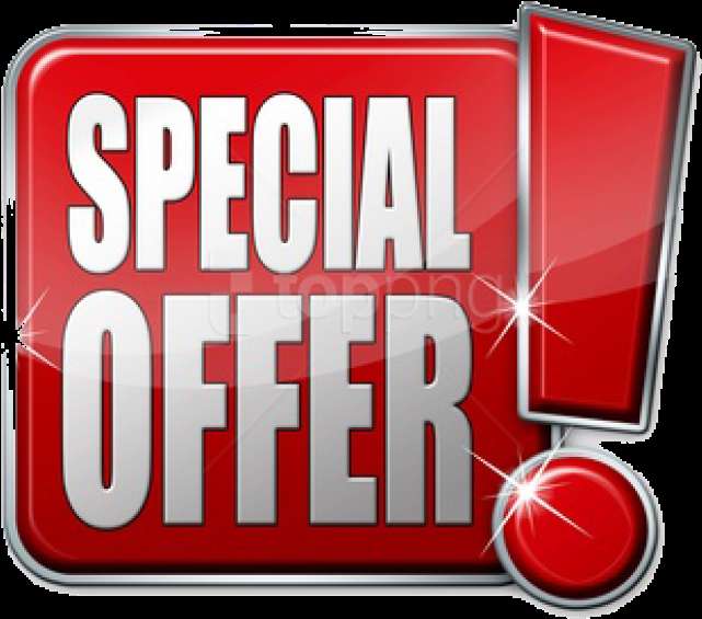 Red special offer sign with white text and sparkles — Offer PNG